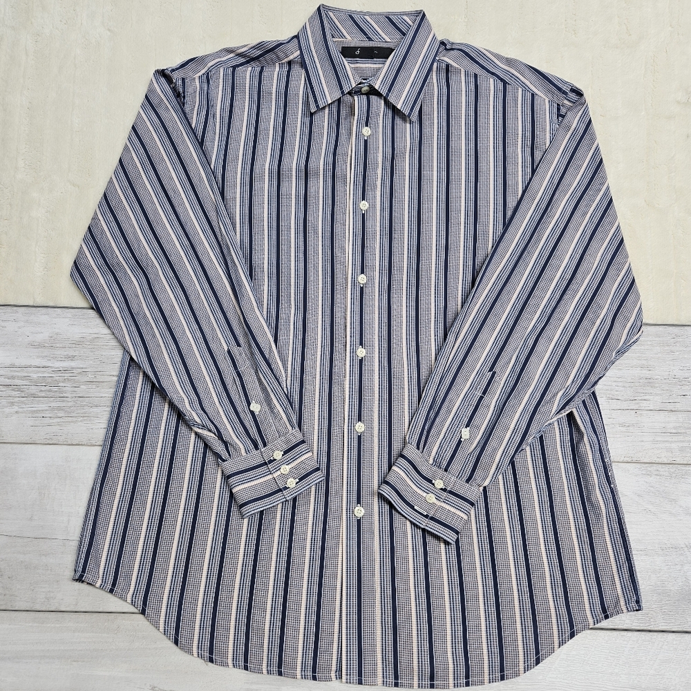 Sean John Shirt Button Up Long Sleeve Striped Large Multicolor Cotton Preppy